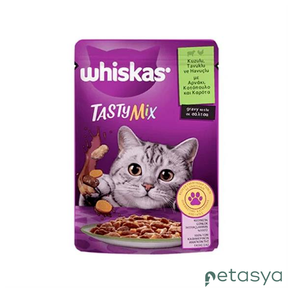 Whiskas Pouch TastyMix Sos İçinde Kuzulu Tavuklu   Yetişkin Kedi Konservesi 85gr