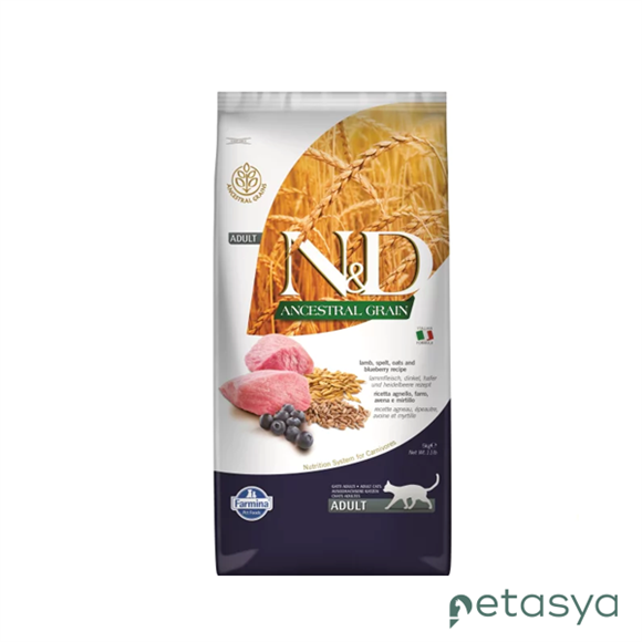 N&D Ancestral Grain Kuzu Etli ve Yaban Mersinli  Ata Tahıllı Yetişkin Kedi Maması 5kg