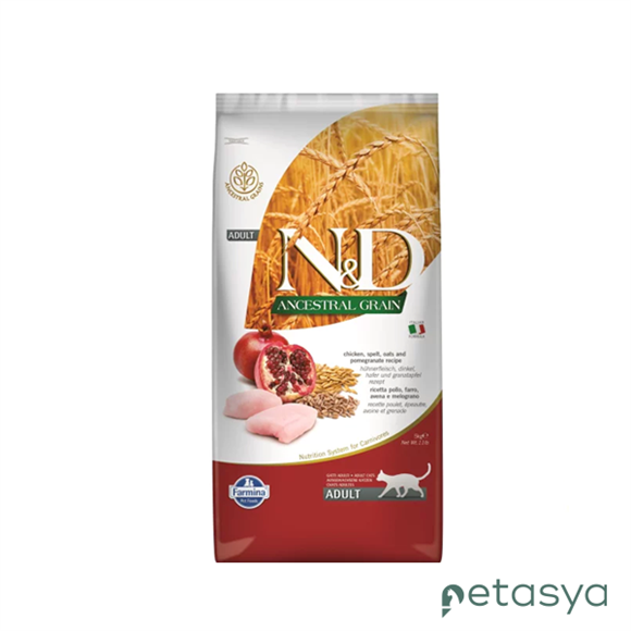 N&D Ancestral Grain Tavuklu ve Narlı Ata Tahıllı   Yetişkin Kedi Maması 5kg