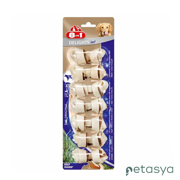 8in1 Delights Bones Ağız Bakımı için  Düğümlü Sığır Etli Köpek Kemiği (7li) [XS] 84gr