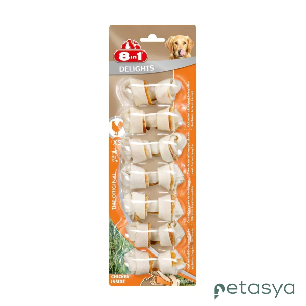 8in1 Delights Bones Ağız Bakımı için  Tavuklu Düğümlü Köpek Kemiği  [XS]