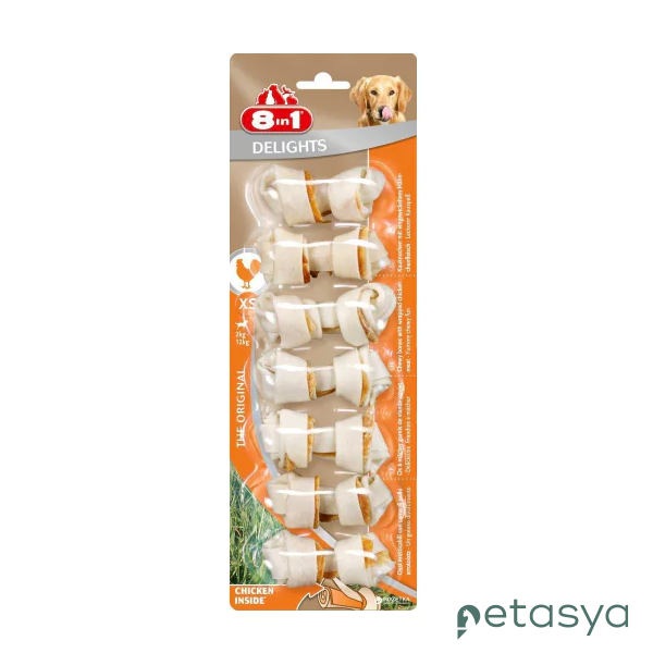 8in1 Delights Bones Ağız Bakımı için  Tavuklu Düğümlü Köpek Kemiği (7li) [XS] 84gr