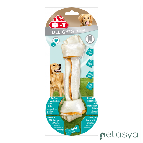 8in1 Delights Pro Dental Diş Sağlığı için  Tavuk Etli Düğümlü Köpek Kemiği 85gr [L]