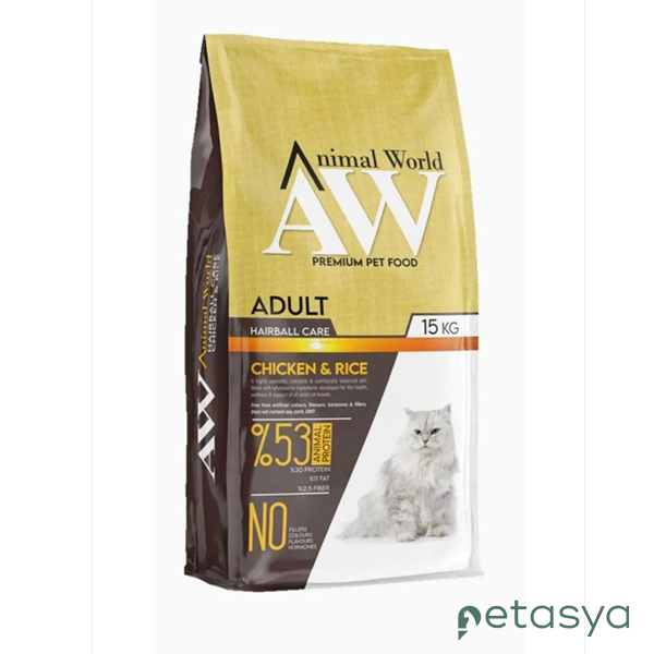 Animal World Hairball Tüy Yumağı Önleyici Tavuklu  Yetişkin Kedi Maması 15 Kg