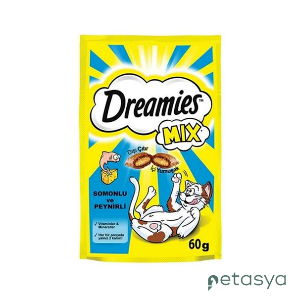 Dreamies Mix İç Dolgulu Somonlu ve Peynirli  Kedi Ödül Bisküvisi 60gr