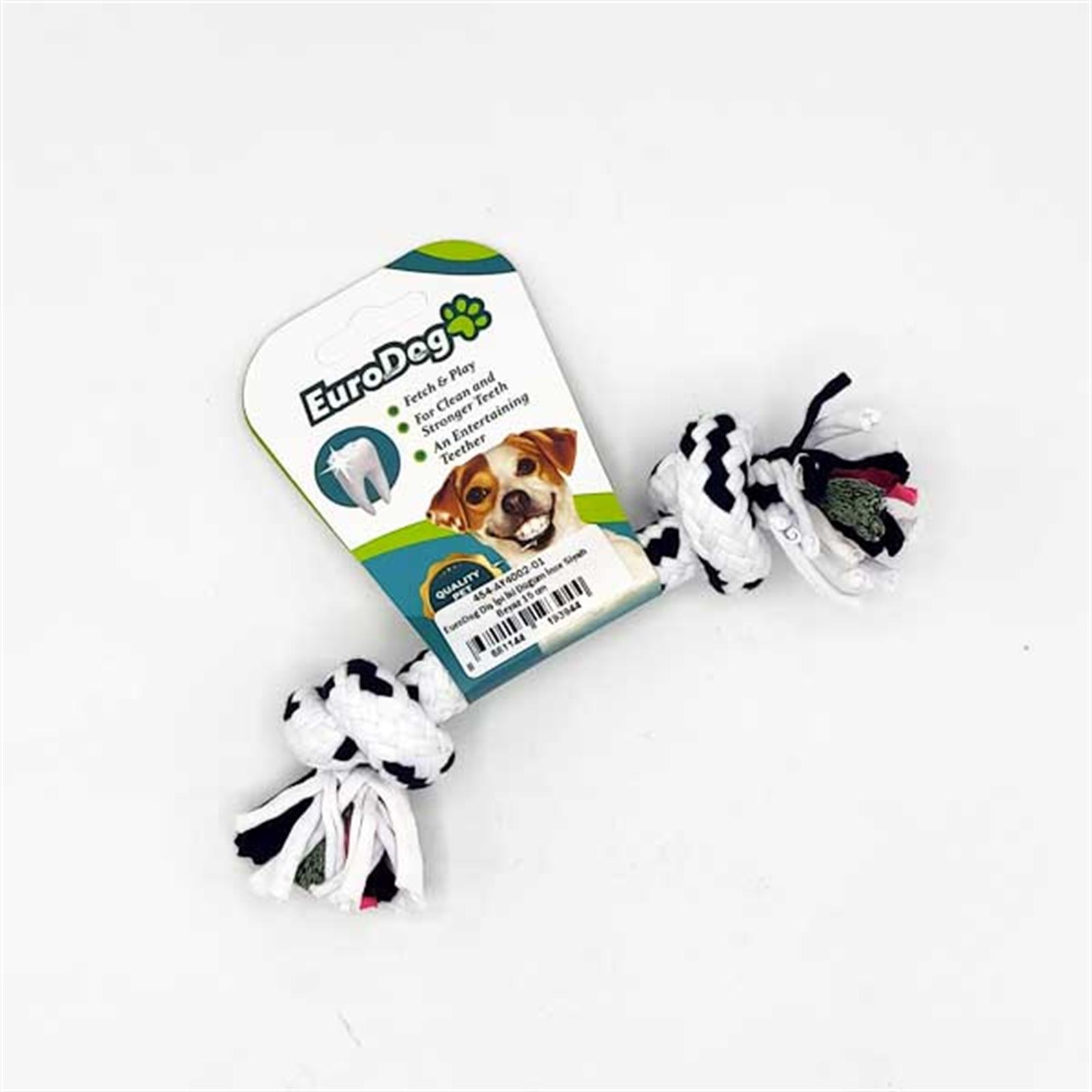 EuroDog Diş İpi İki Düğüm İnce Siyah Beyaz 15 cm