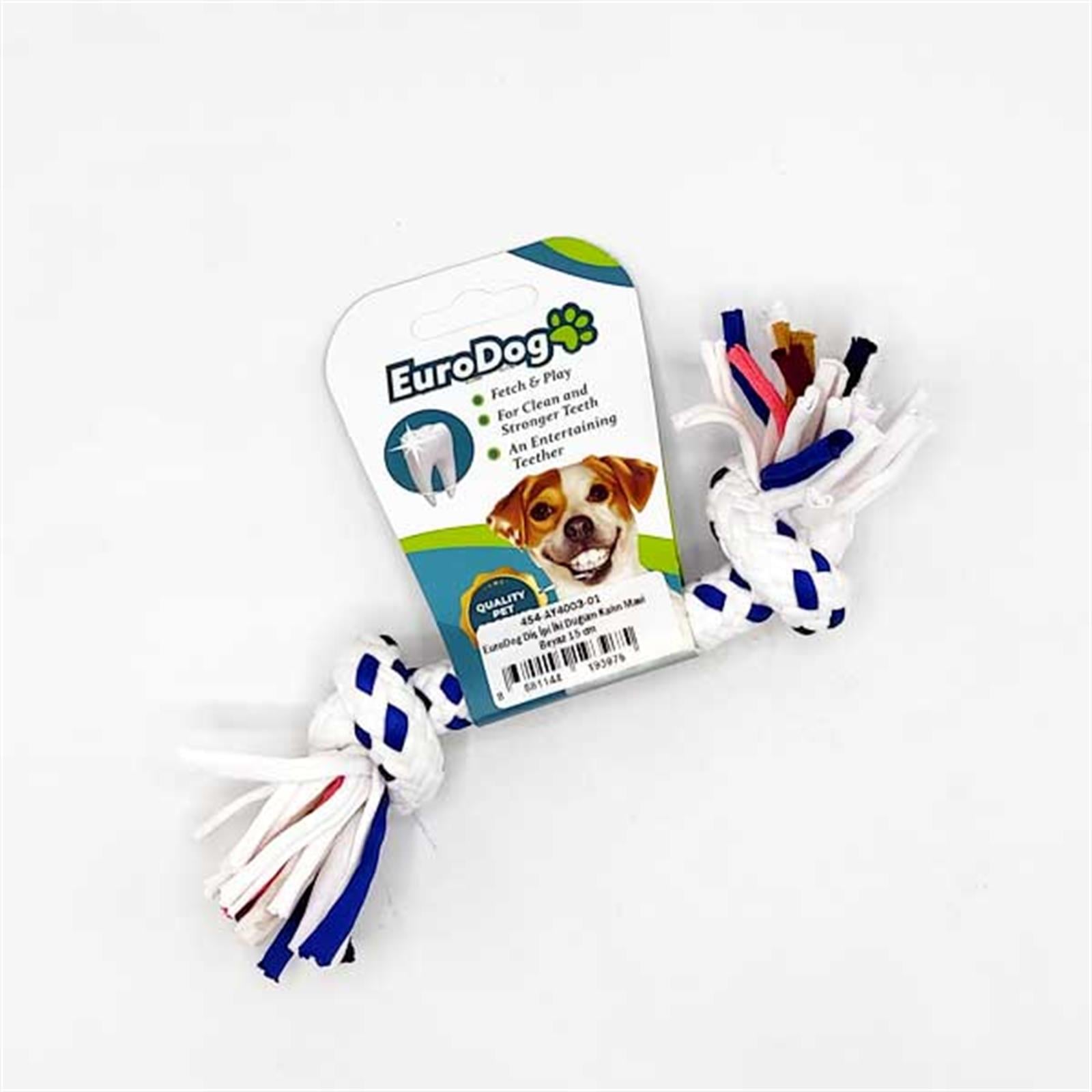 EuroDog Diş İpi İki Düğüm Kalın Mavi Beyaz 15 cm