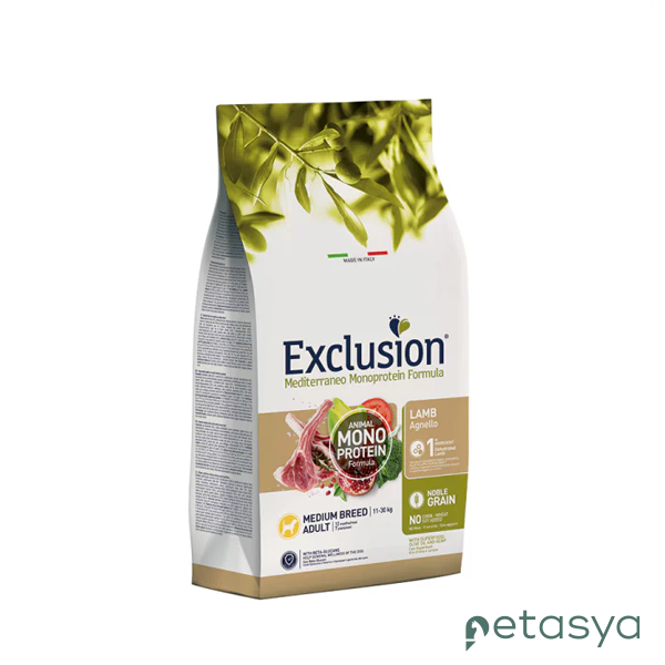 Exclusion Monoprotein Kuzu Etli ve Narlı  Düşük Tahıllı Orta Irk Yetişkin Köpek Maması 12kg