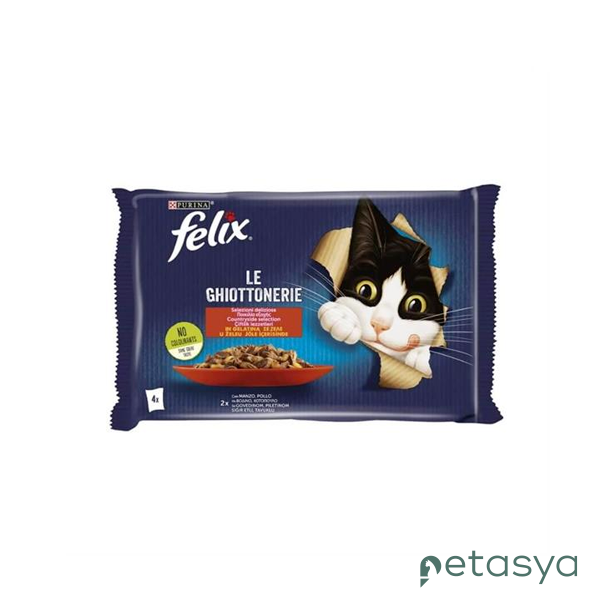Felix Jöle İçinde Sığır Etli ve Tavuklu  Yetişkin Kedi Konservesi 85gr (4lü)