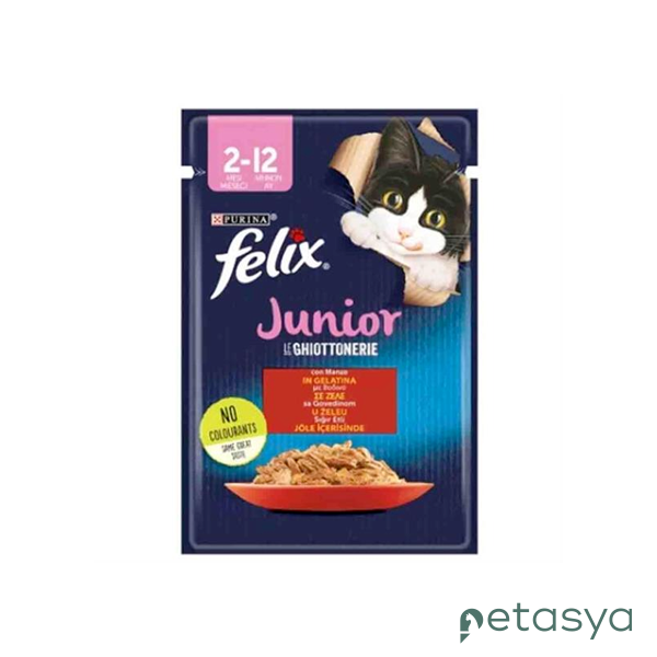 Felix Pouch Jöle İçinde Sığır Etli  Yavru Kedi Konservesi 85gr