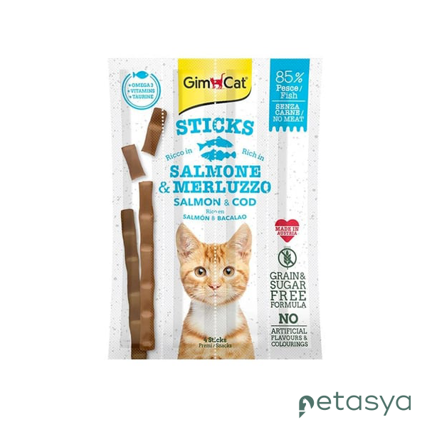 GimCat Sticks Morina Balıklı ve Somonlu  Kedi Ödül Çubuğu 20gr (4lü)
