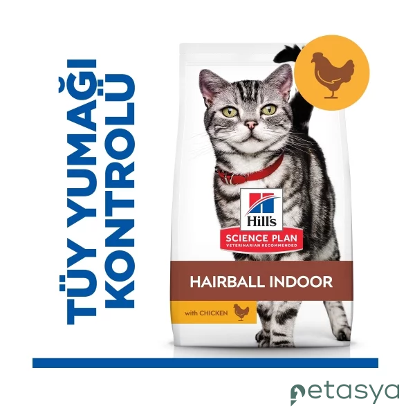 Hills Indoor&Hairball Tüy Yumağı Önleyici Tavuklu   Yetişkin Kedi Maması 1,5 Kg