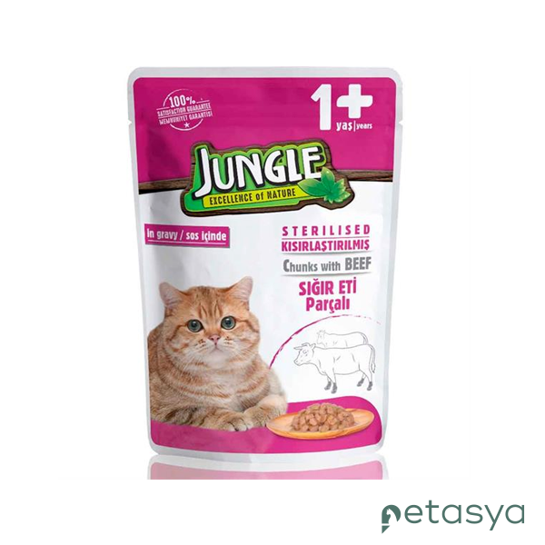 Jungle Pouch Sığır Eti Parçalı  Kısırlaştırılmış Kedi Konservesi 100gr