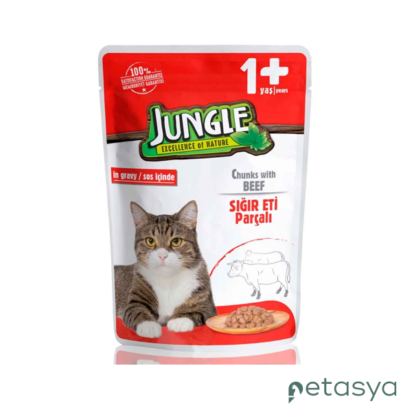 Jungle Pouch Sığır Eti Parçalı Soslu  Yetişkin Kedi Konservesi 100gr