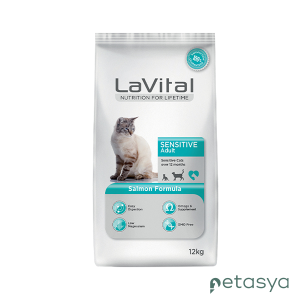 LaVital Sensitive Hassas Sindirim Sistemine Sahip   Kediler için Somonlu Yetişkin Kedi Maması 12 Kg