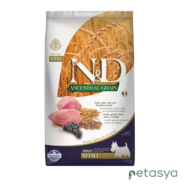 N&D Ancestral Grain Kuzu Etli ve Yaban Mersinli  Küçük Irk Ata Tahıllı Yetişkin Köpek Maması 2,5 Kg