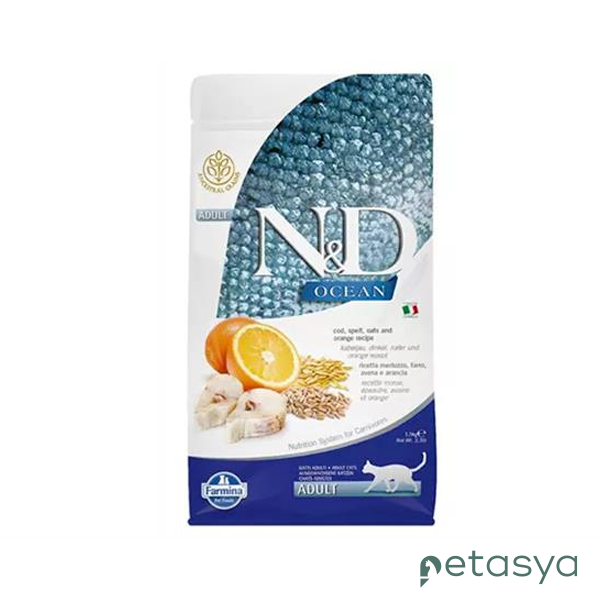 N&D Ocean Morina Balıklı ve Portakallı  Az Tahıllı Yetişkin Kedi Maması 1,5 Kg