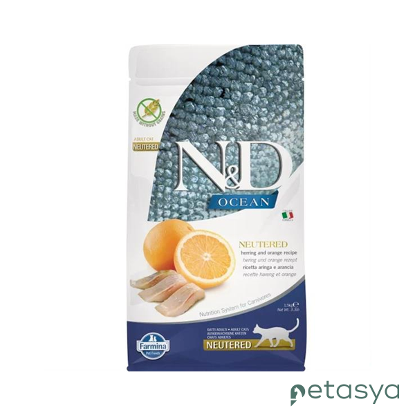 N&D Ocean Ringa Balıklı ve Portakallı  Tahılsız Kısırlaştırılmış Kedi Maması 1,5 Kg