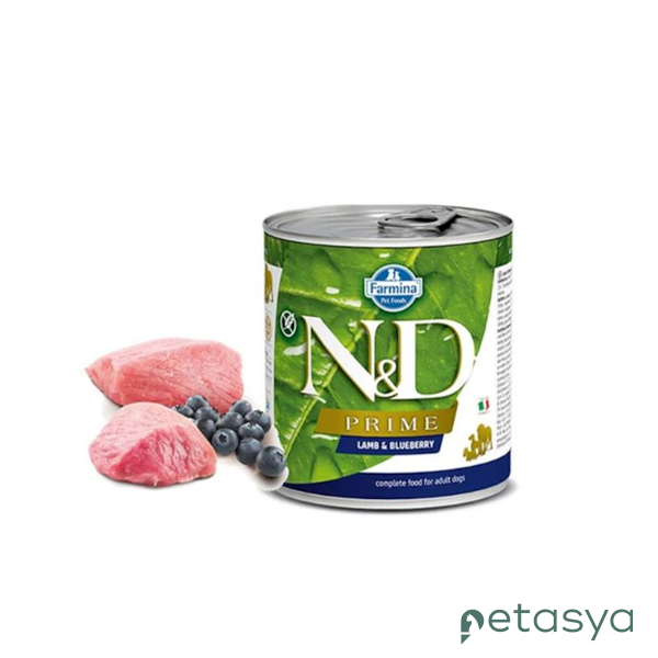 N&D Prime Kuzu Etli ve Yaban Mersinli  Tahılsız Yetişkin Köpek Konservesi 285 Gr