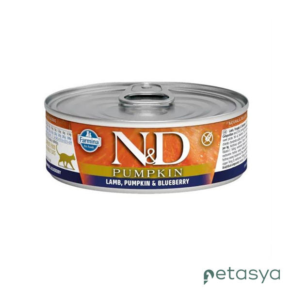 N&D Pumpkin Balkabaklı Kuzulu ve Yaban Mersinli  Tahılsız Yetişkin Kedi Konservesi 70 Gr
