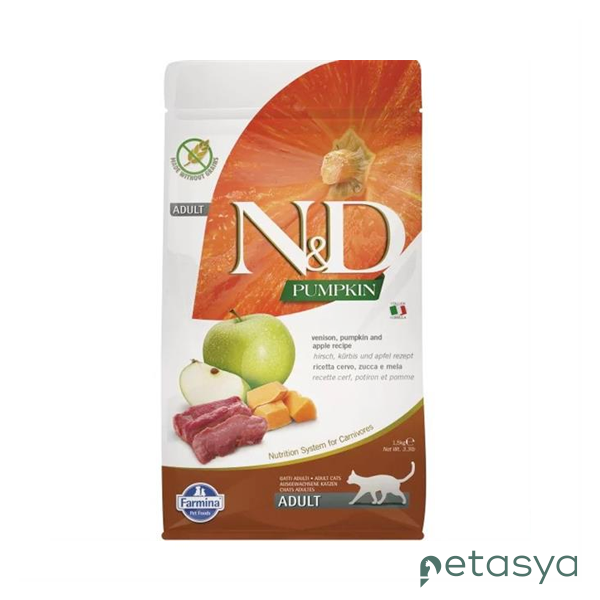 N&D Pumpkin Geyik Etli Bal Kabaklı ve Elmalı  Tahılsız Yetişkin Kedi Maması 1,5 Kg
