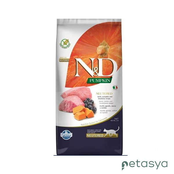 N&D Pumpkin Kuzu Etli  Bal Kabaklı ve Yaban Mersinli Tahılsız Kısırlaştırılmış Kedi Maması 5 Kg