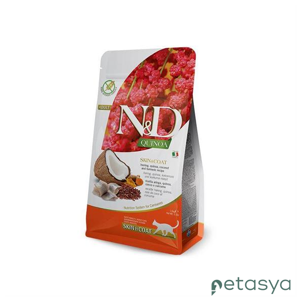 N&D Quinoa Skin Coat Ringa Balıklı  Tahılsız Yetişkin Kedi Maması 1,5 Kg