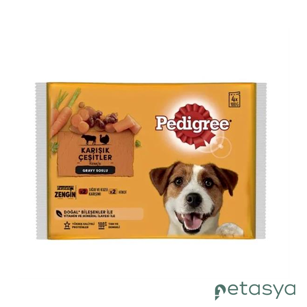 Pedigree Pouch Sığır Etli Kuzulu ve Hindili  Yetişkin Köpek Konservesi 100gr (4lü)