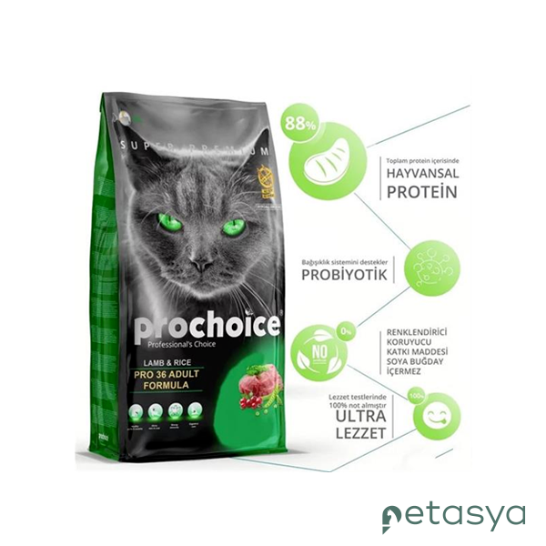 ProChoice Pro 36 Kuzulu ve Pirinçli  Düşük Tahıllı Yetişkin Kedi Maması 15 Kg