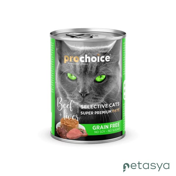 ProChoice Seçici Kediler için   Sığır Etli ve Ciğerli Şekersiz Tahılsız Ezme Kedi Konservesi 400 Gr