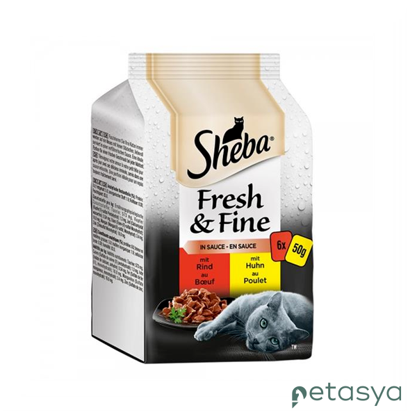 Sheba Pouch Fresh&Fine Sos İçerisinde Sığır Etli   Yetişkin Kedi Konservesi 50gr (6lı)