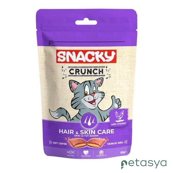 Snacky Crunch Hair&Skin Care Deri ve  Tüy Bakımı için Tavuklu Kedi Ödül Maması 60gr