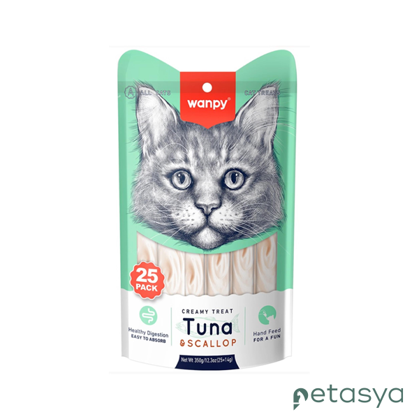 Wanpy Ton Balığı ve Deniz Taraklı  Sindirim Sistemi Destekleyici Sıvı Kedi Ödül Maması 14gr (25li)