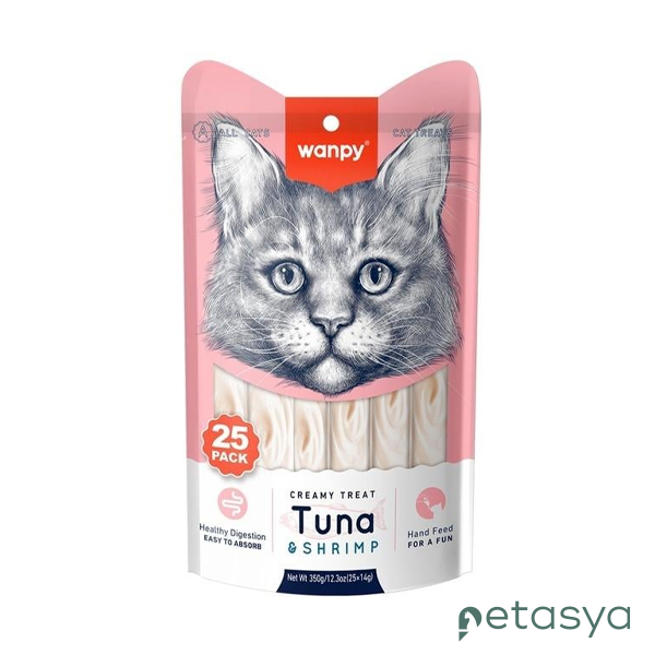 Wanpy Ton Balığı ve Karidesli  Sindirim Sistemi Destekleyici Sıvı Kedi Ödül Maması 14gr (25li)
