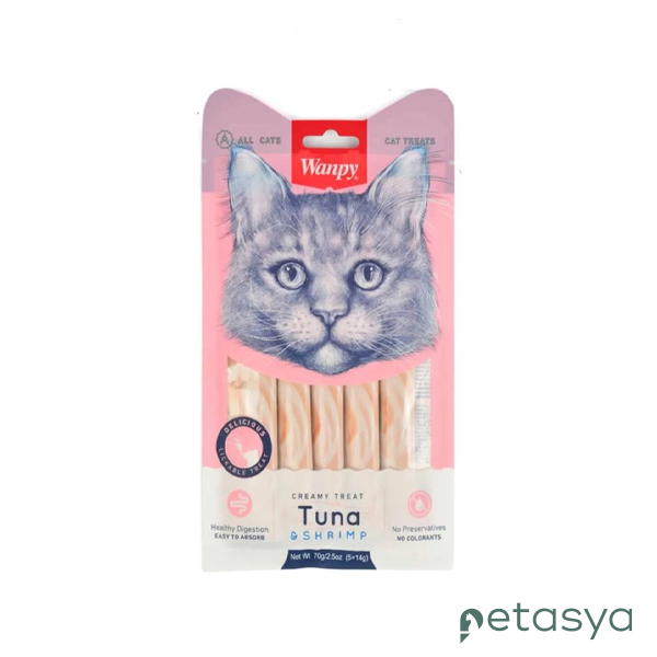 Wanpy Ton Balığı ve Karidesli  Sindirim Sistemi Destekleyici Sıvı Kedi Ödül Maması 14gr (5li)