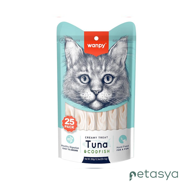 Wanpy Ton Balığı ve Morina Balıklı  Sindirim Sistemi Destekleyici Sıvı Kedi Ödül Maması 14gr (25li)