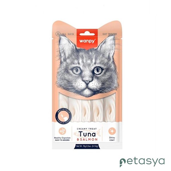 Wanpy Ton Balığı ve Somonlu Tüy Sağlığı Destekleyi  Sıvı Kedi Ödül Maması 14gr (5li)
