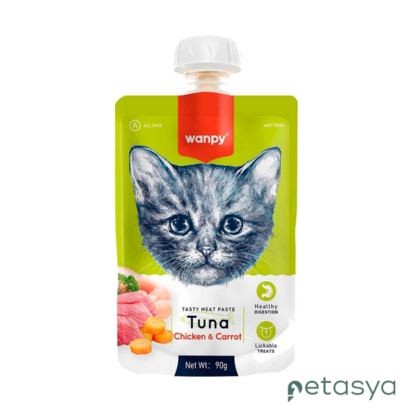 Wanpy Ton Balıklı Tavuklu ve Havuçlu Ezme   Kedi Ödül Maması 90gr