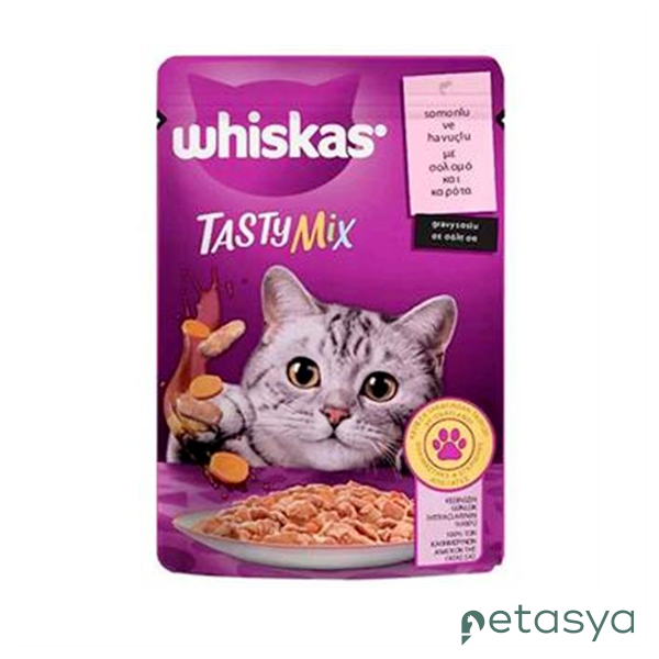 Whiskas Pouch TastyMix Sos İçinde Somonlu  Yetişkin Kedi Konservesi 85gr