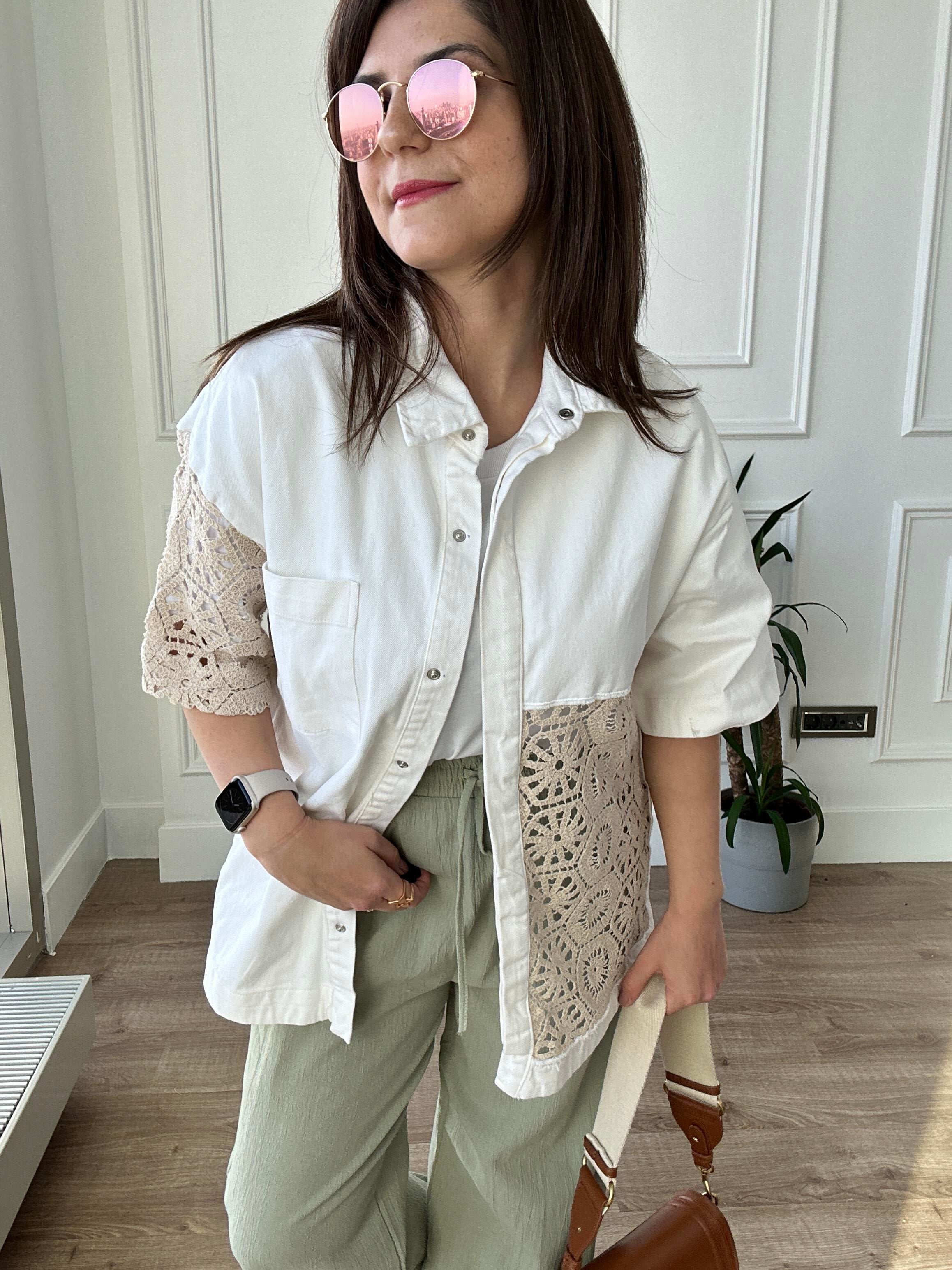 Beyaz Kısa Kol Denim Ceket