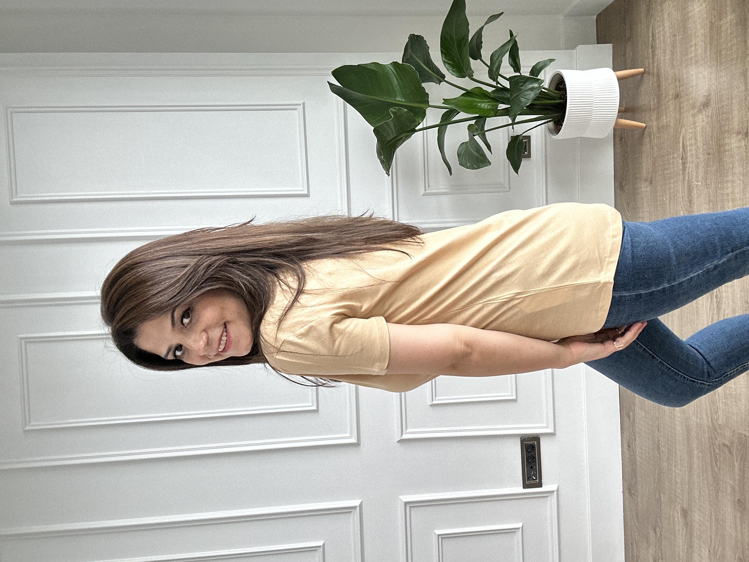 Camel Likralı Bisiklet Yaka Basic Örme Tişört