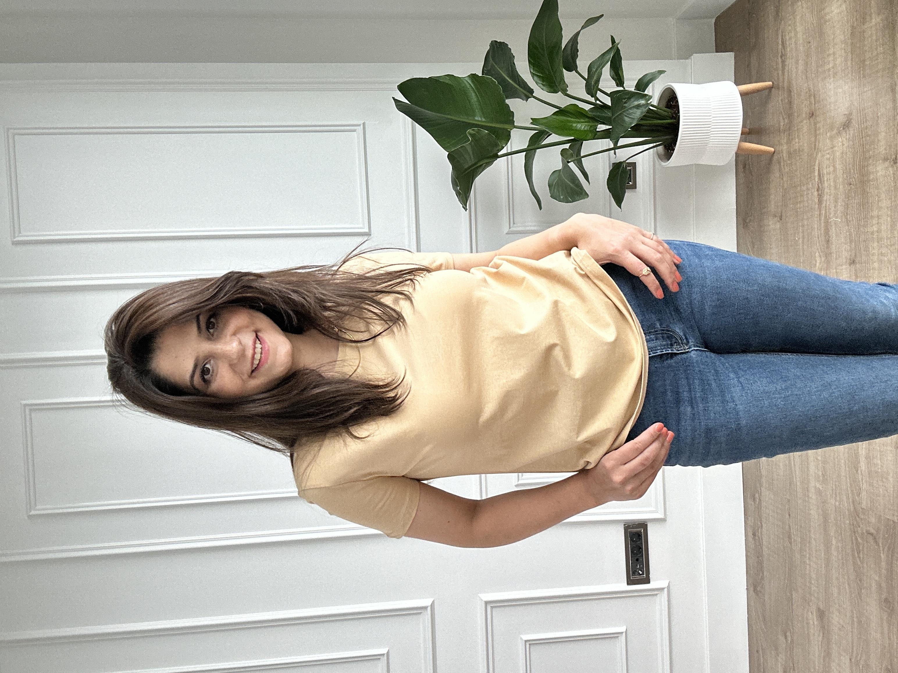 Camel Likralı Bisiklet Yaka Basic Örme Tişört