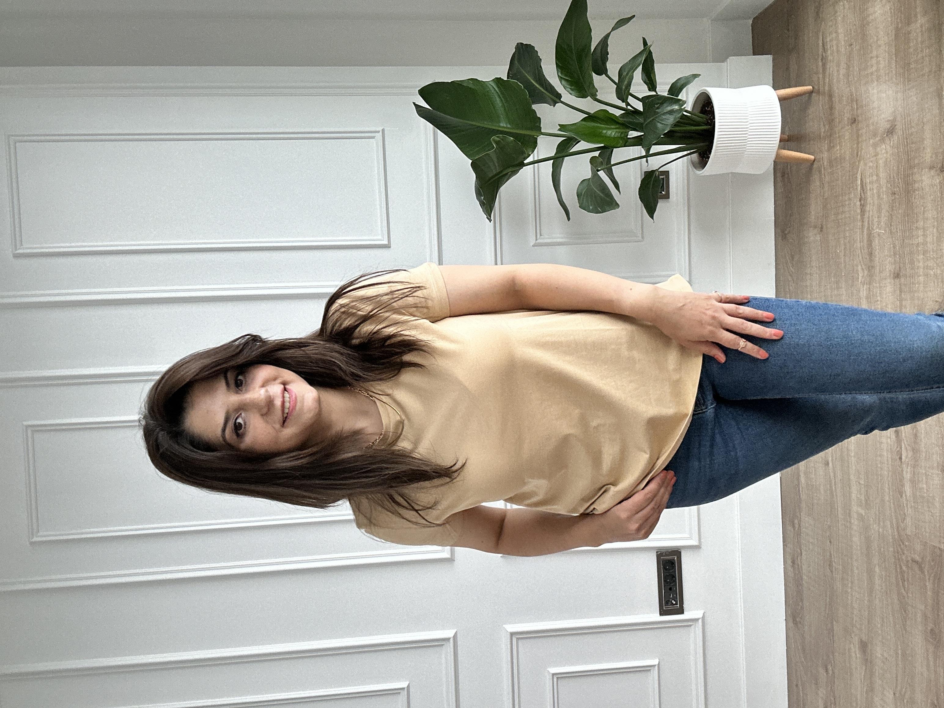 Camel Likralı Bisiklet Yaka Basic Örme Tişört