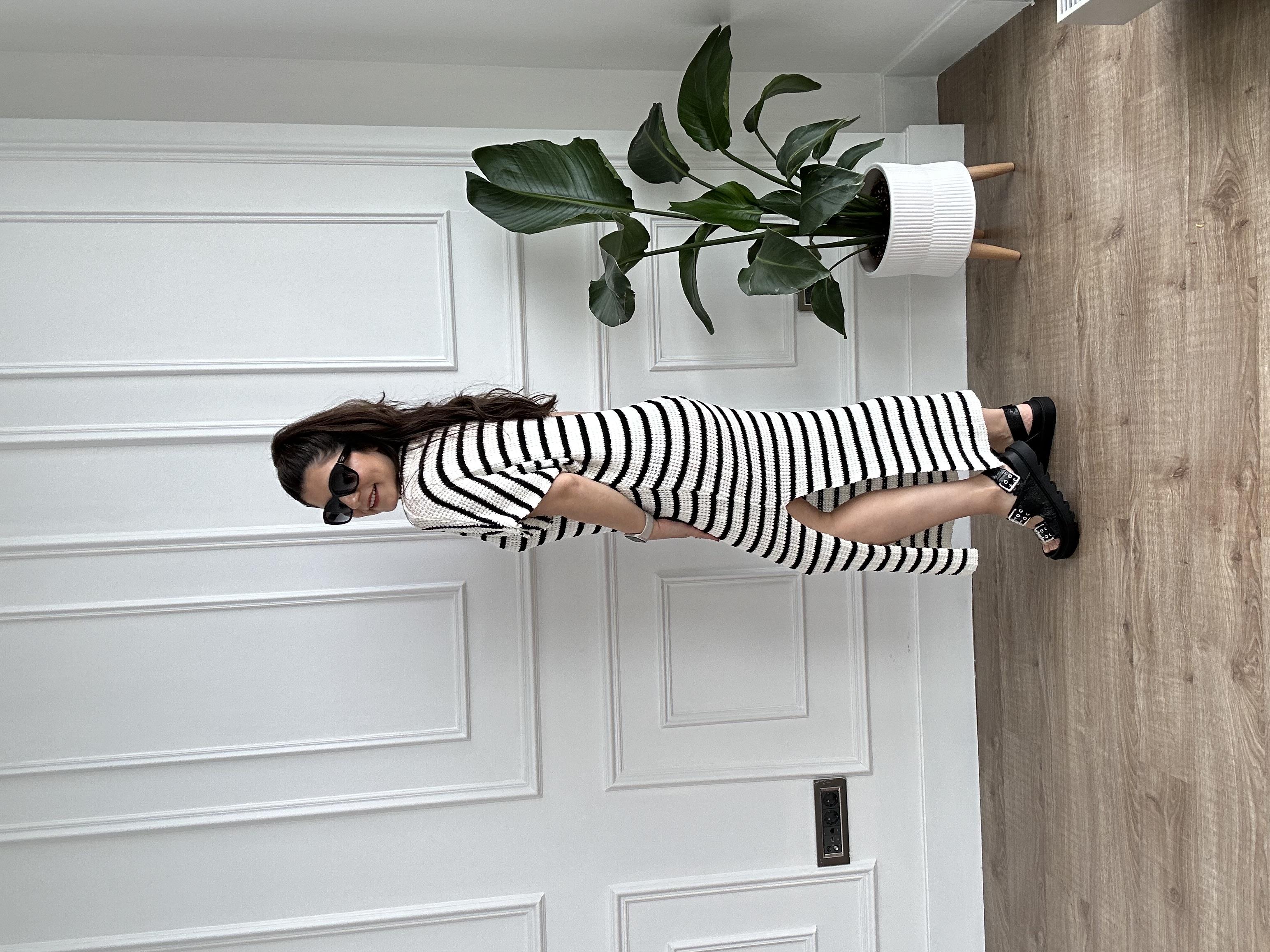 Çizgili Midi Boy Örgü Elbise