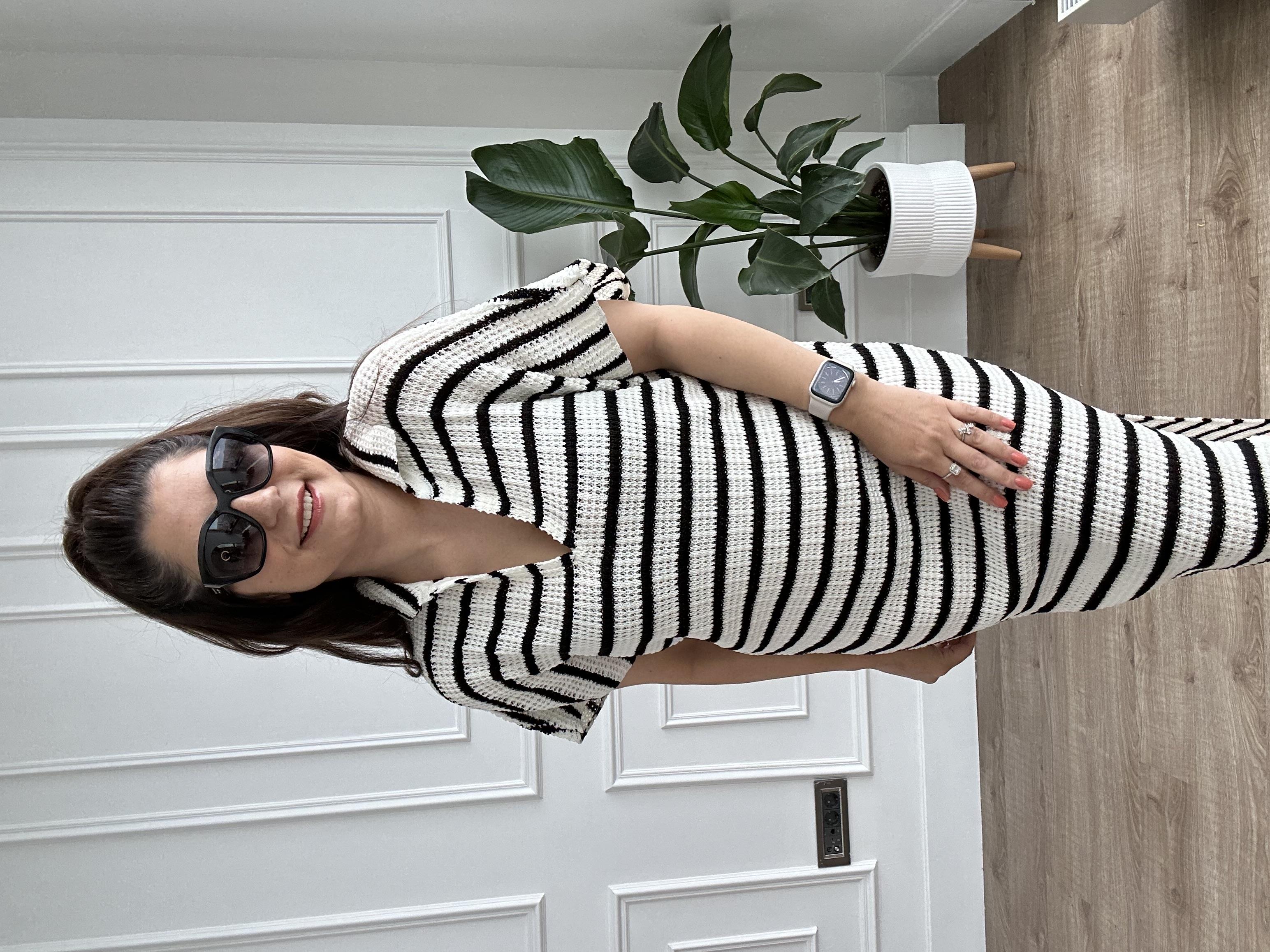 Çizgili Midi Boy Örgü Elbise