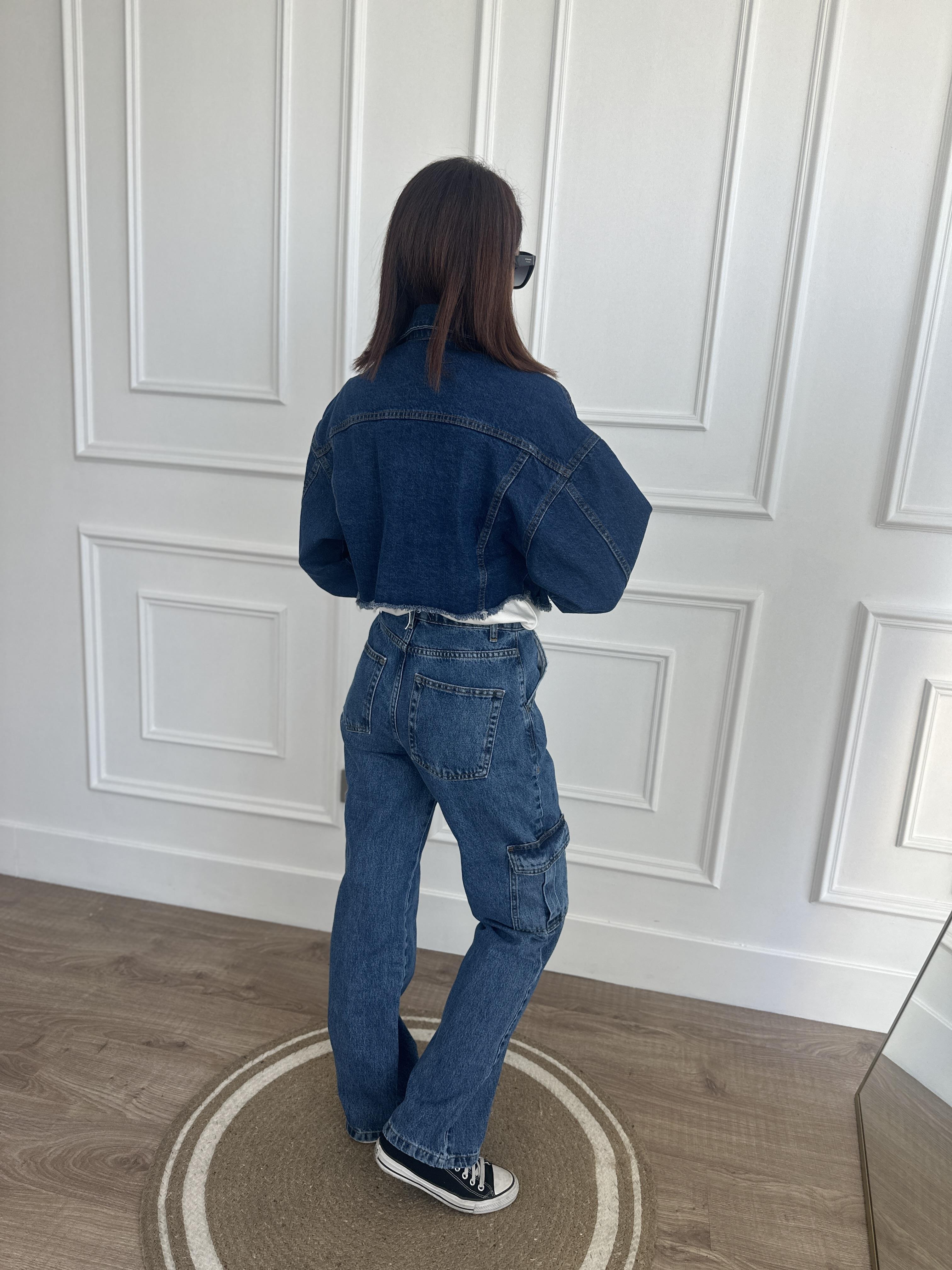 Crop Mavi Denim Ceket