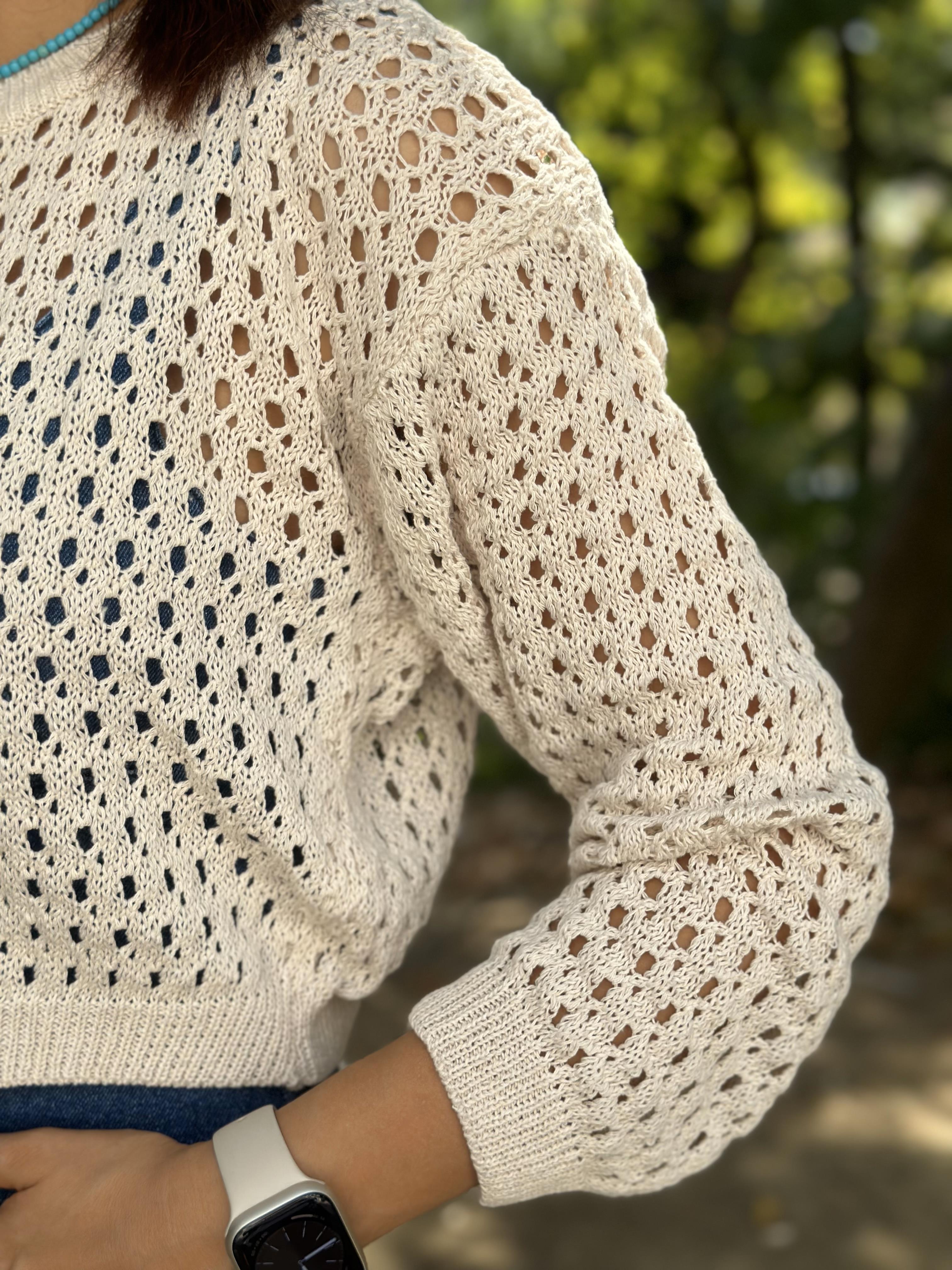 Ekru Ajurlu Triko Top