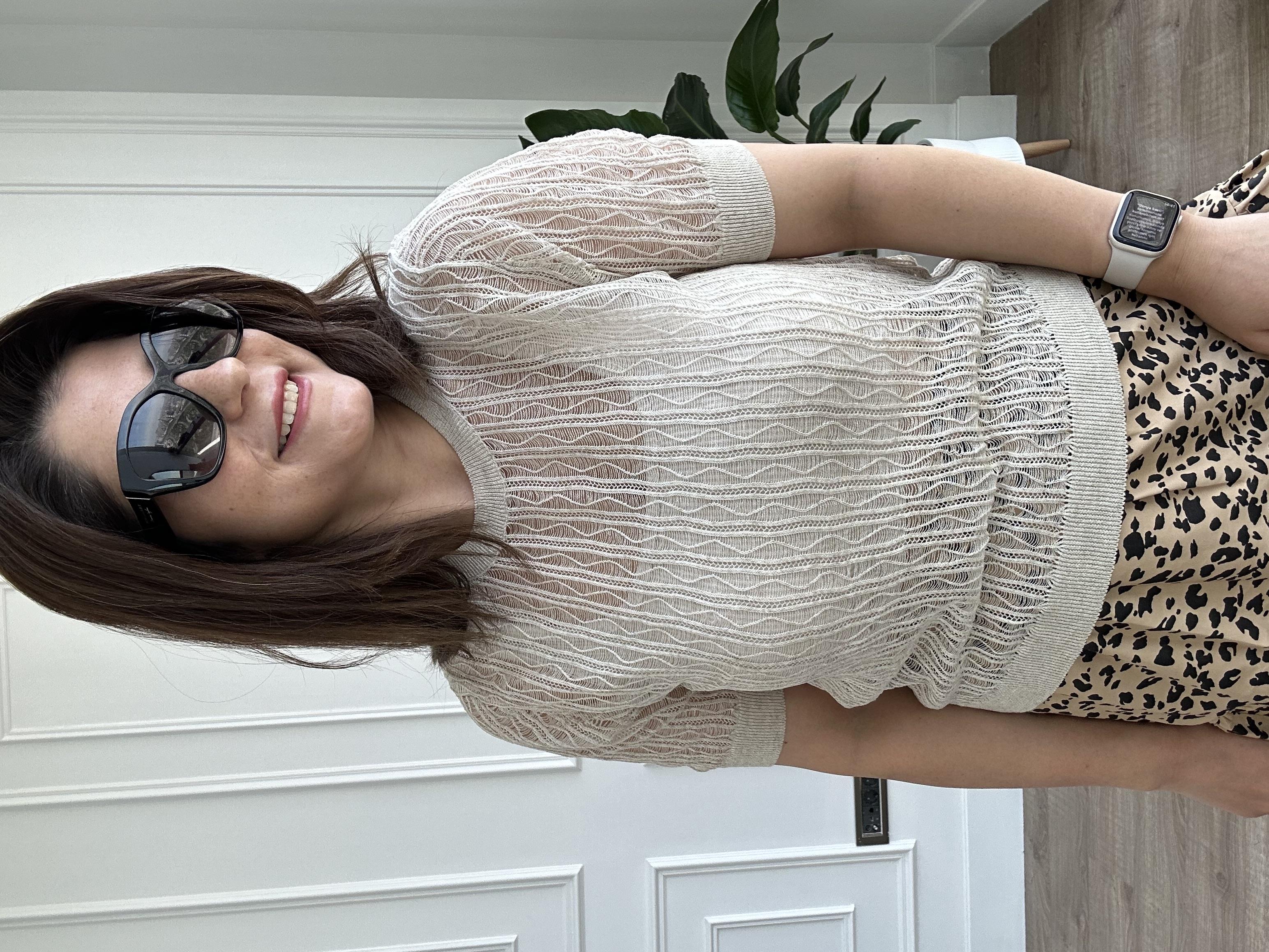 Ekru Bisiklet Yaka Ajurlu  Triko Bluz