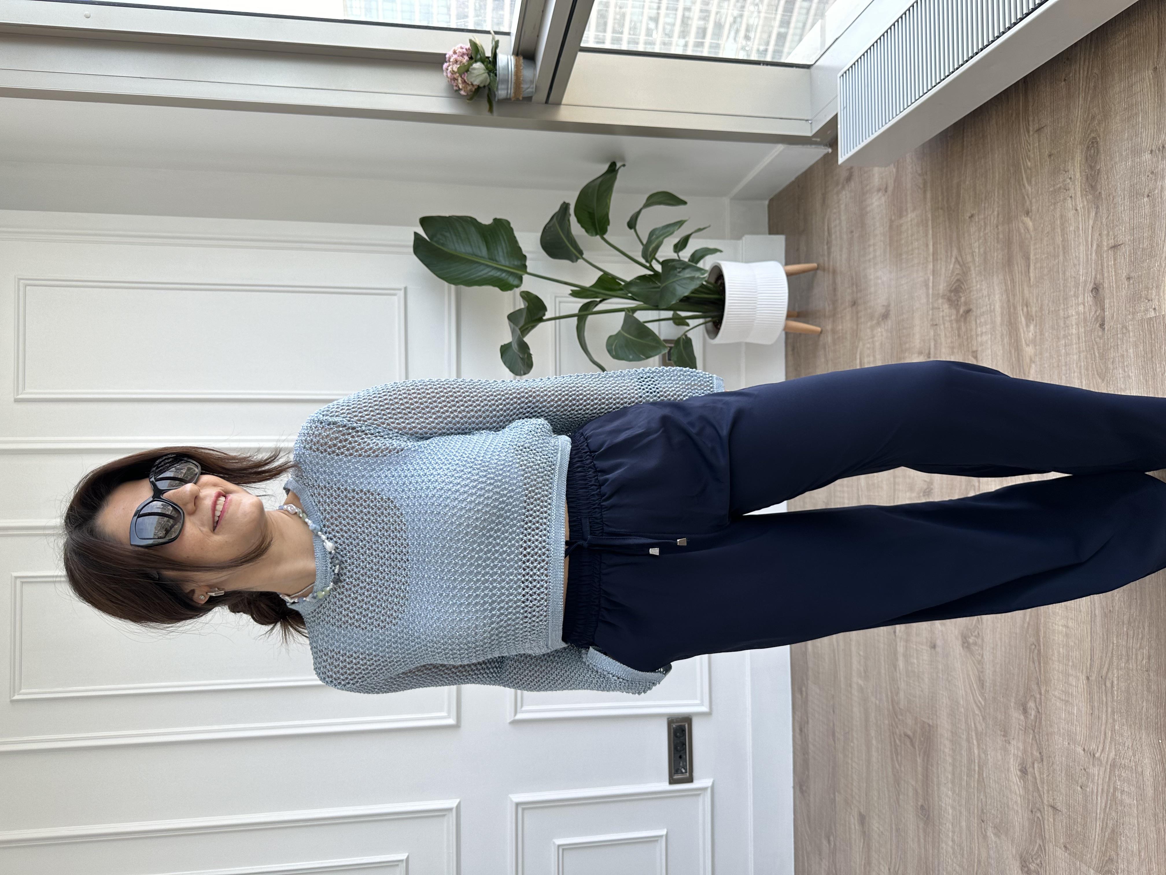 LAcivert Beli Lastikli Wide Leg Kumaş Pantolon