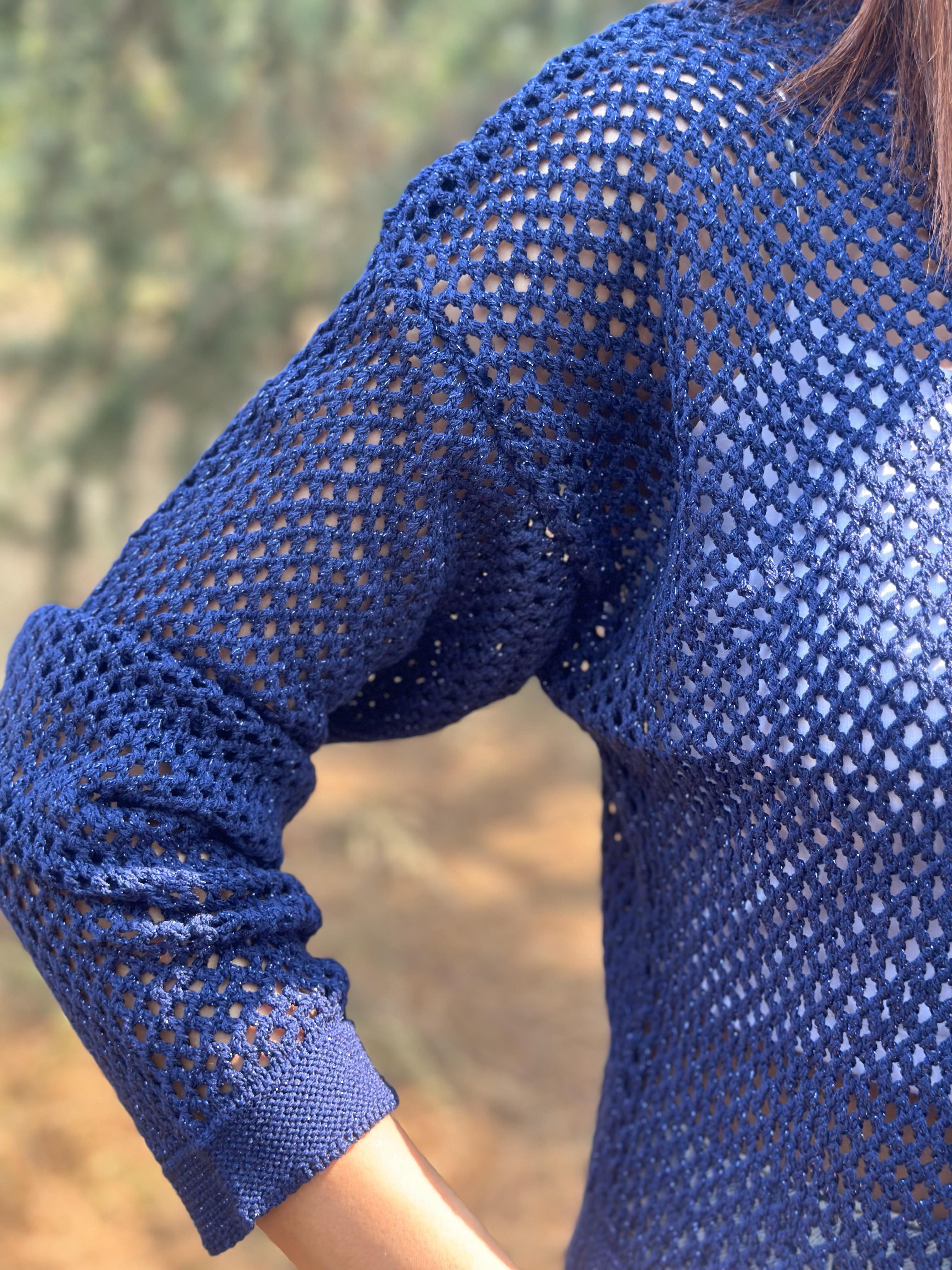 Lacivert Simli Ajurlu Triko Kazak